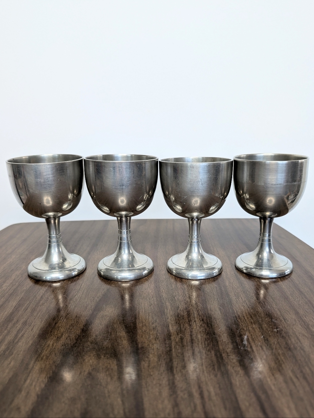 Set Of 4 Vintage Handcrafted Silver Tone Pewter Goblets JPJ Geneve Castlecore